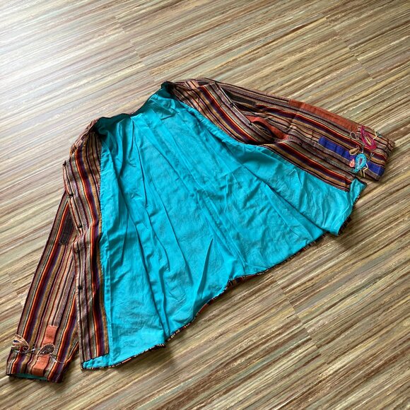 Embellished Patchwork Jacket Blazer Multi Color Stripe Embroidery & Sequins - Picture 6 of 7